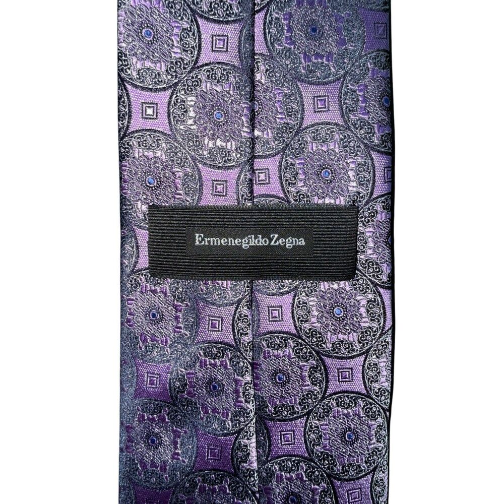 Ermenegildo Zegna Silk Tie Purple Medallion Geometric Italian Luxury Designer - Picture 7 of 9